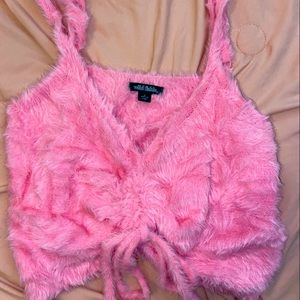 Pink furry crop top